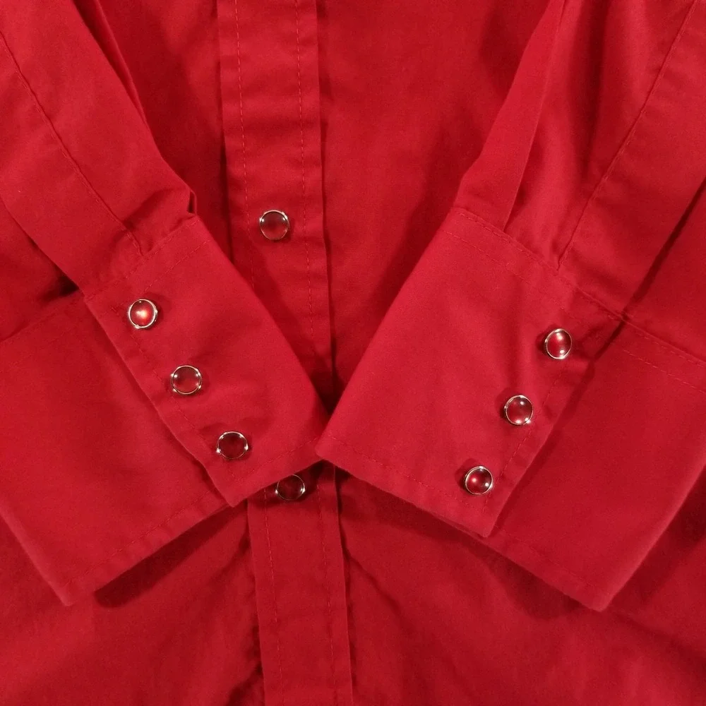 Ely Cattleman Shirt Mens 17.5 XL Red Fringe Pearl Snap Western Rodeo Cowboy